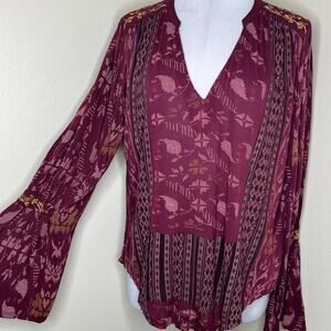 Lucky Brand Burgundy Boho Blouse